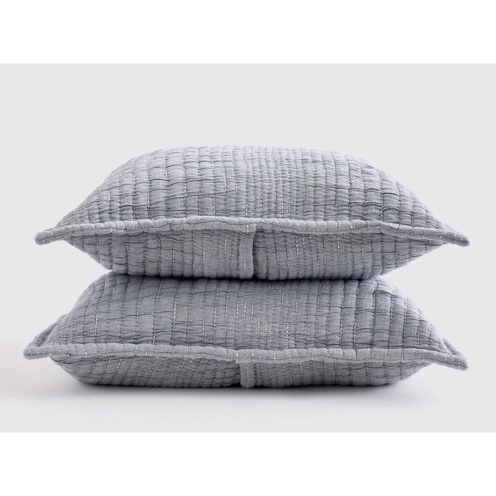 Quince 2 Standard Sham Set Organic Cotton Channel Stitch Coverlet Blue Pillow